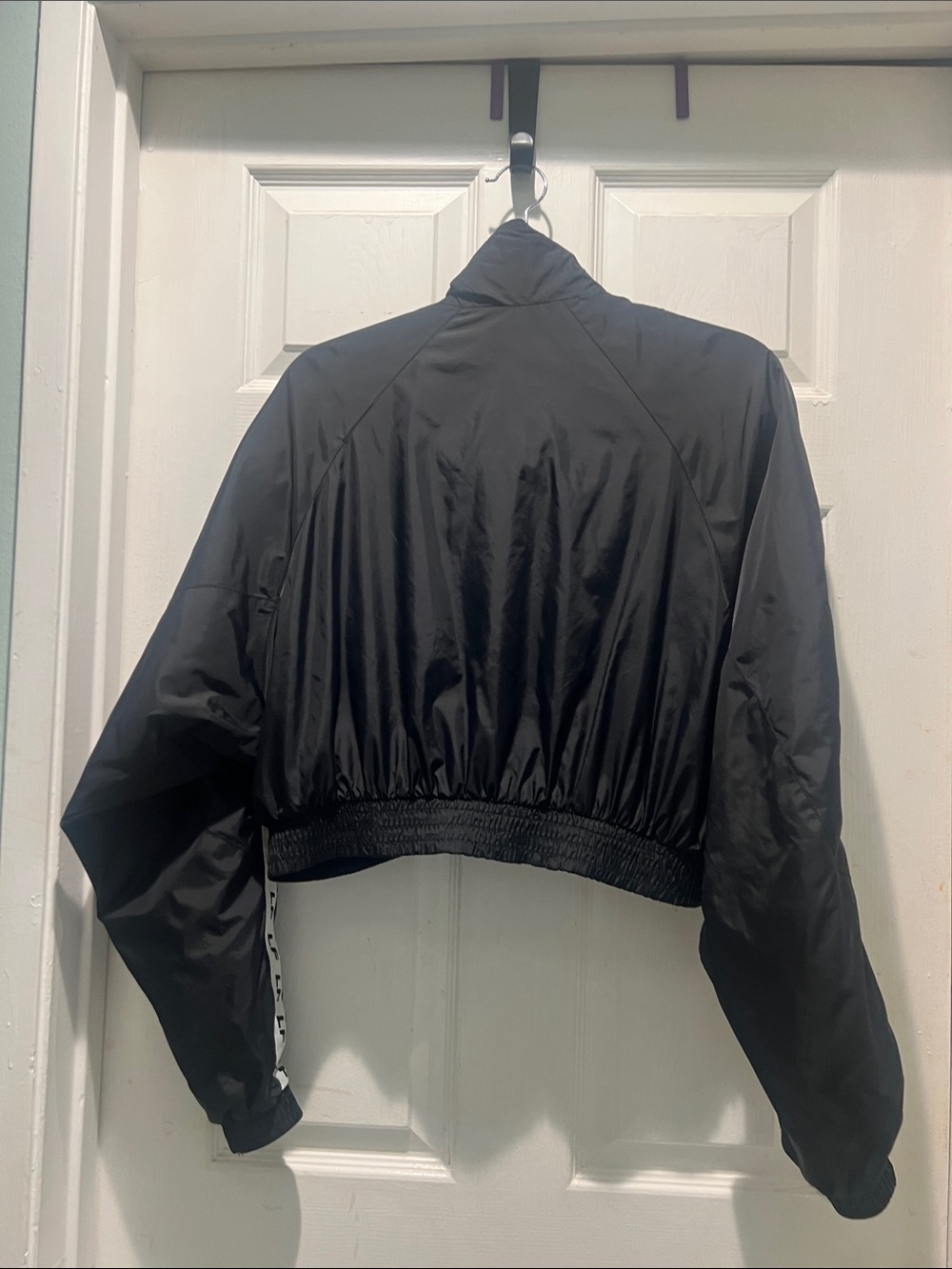 LF Black Cropped Bomber Jacket with White Logo Trim - Picture 7 of 10